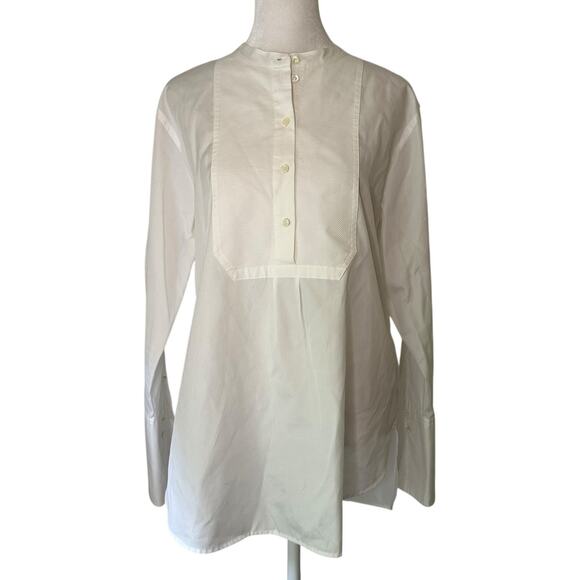 J. Crew white half-button front long sleeve cotton top size 4 - Picture 1 of 14